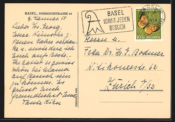 Ansichtskarten: Basel, Villa mit Garten, Missionsstrasse – Gebraucht aus Berlin von bartko-reher 1