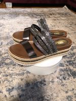 Sandalen mit Strasssteinen, schwarz, beige, grau, Grösse 40