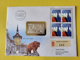 Ersttagbrief mit Feinsilberbarren 800 Jahre Bern, 1991