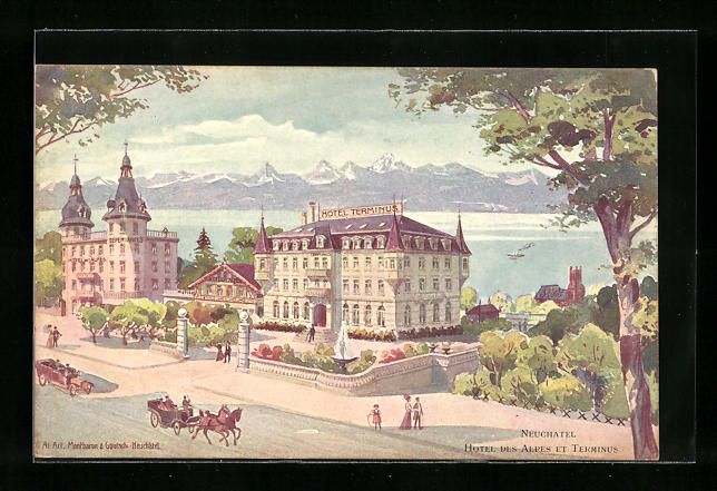Ansichtskarten: Neuchatel, Hotel des Alpes et Terminus – Gebraucht aus Berlin von bartko-reher