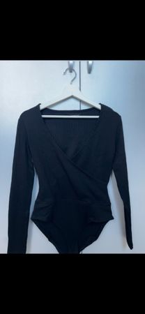 Black Ribbed Long Sleeve Bodysuit