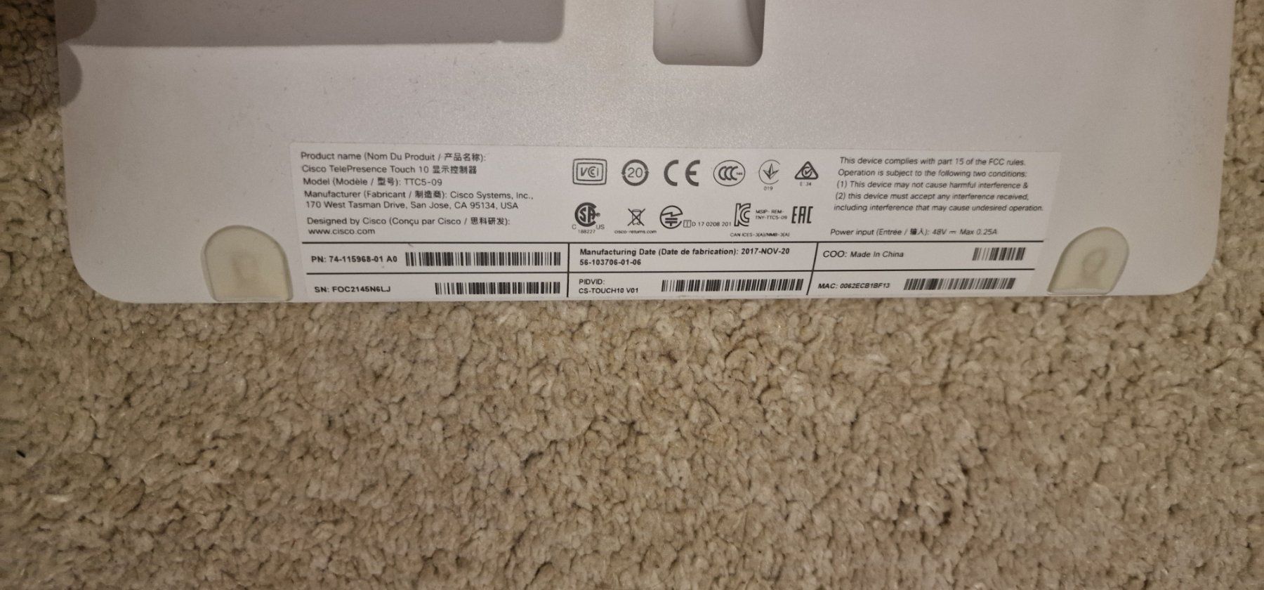 Sistema di controllo: Cisco TTC5-09 Telepresence Touch 10 Control Panel POE – Usato da Gerlafingen venduto da diotech 3