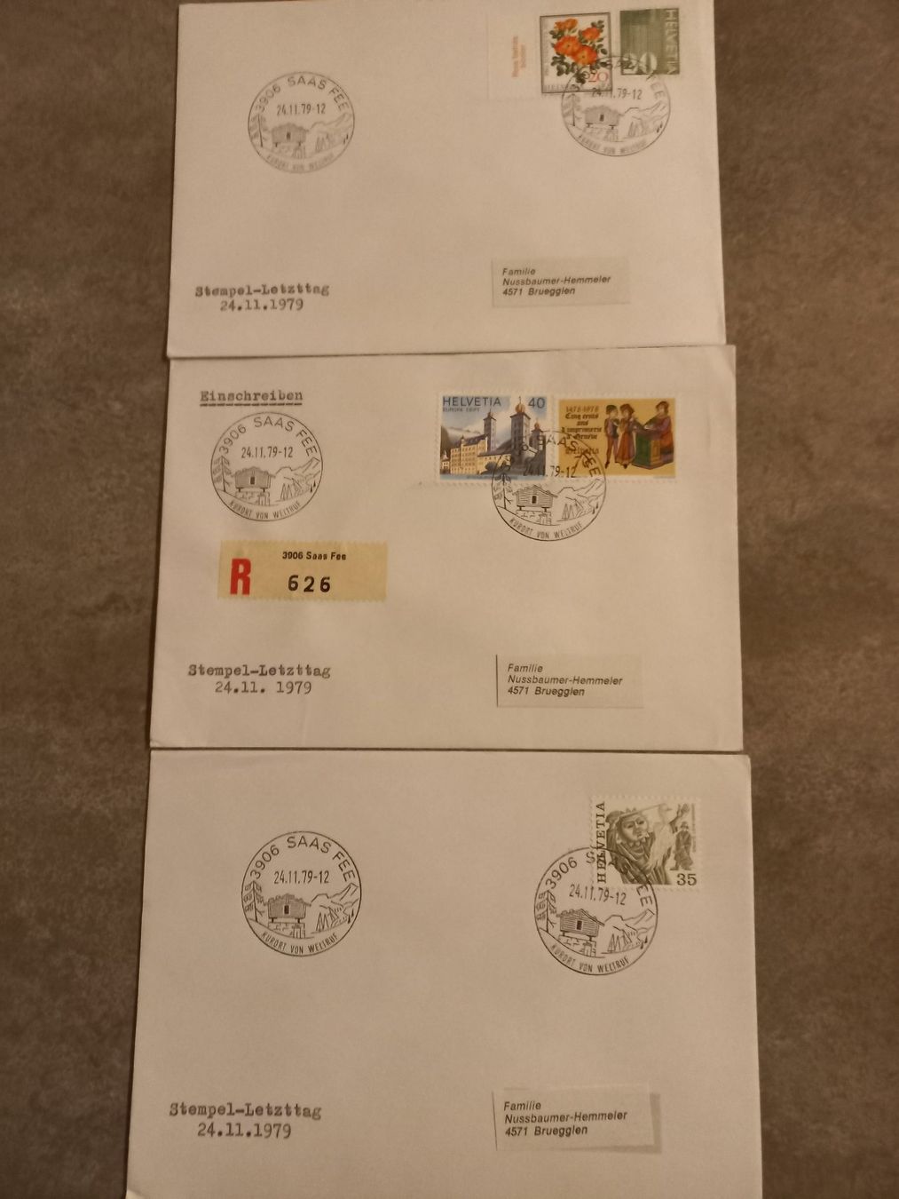 Timbri: Briefe Stempel-Letzttag 24.11.1979 3 Briefe – Usato da Brügglen venduto da hokuspokus04