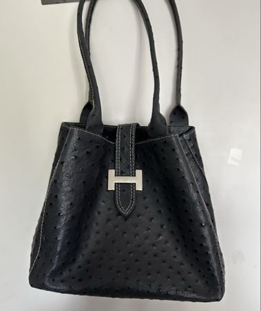 Graue Handtasche Straussenleder