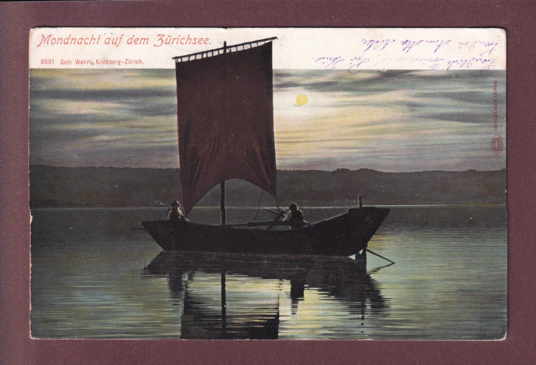 Cartoline postali: ZÜRICHSEE - Segelschiff - Mondschein - 1906 – Usato da Pully venduto da nicecards