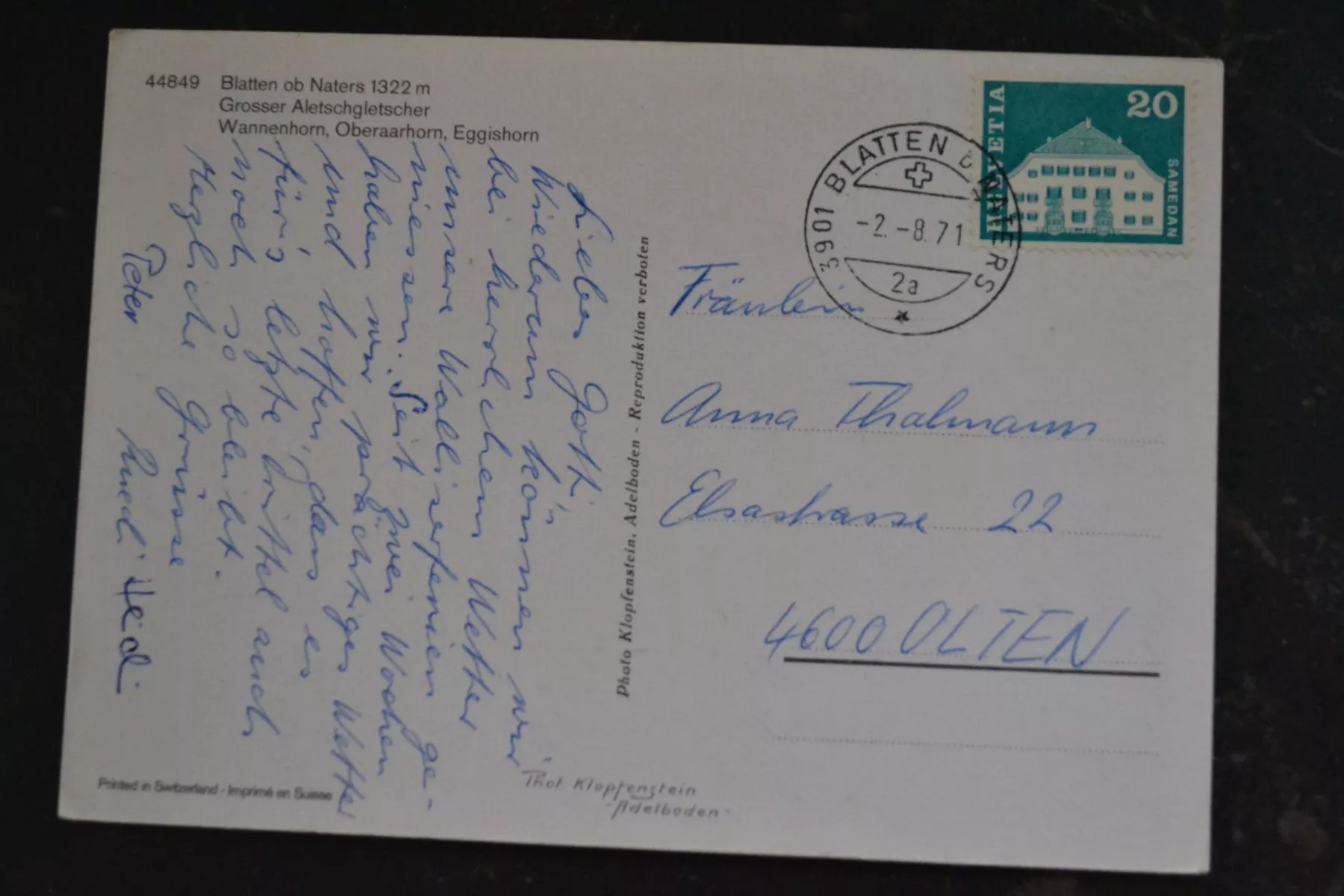 Cartoline postali: AK Blatten ob Naters VS – Usato da Beinwil am See venduto da kajak55 1