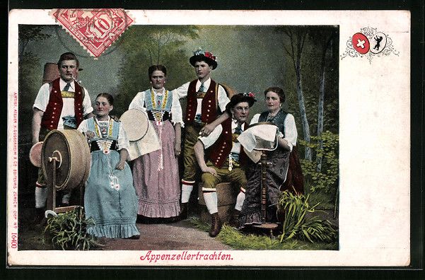 Cartoline postali: AK Gesellschaft in Appenzeller-Trachten – Usato da Berlin venduto da bartko-reher