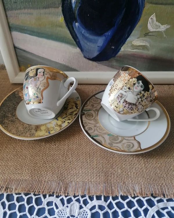 Fanquare Tasse & Untertasse Set - Blaue Blumen Keramik 250ml Vintage Kaffeetasse