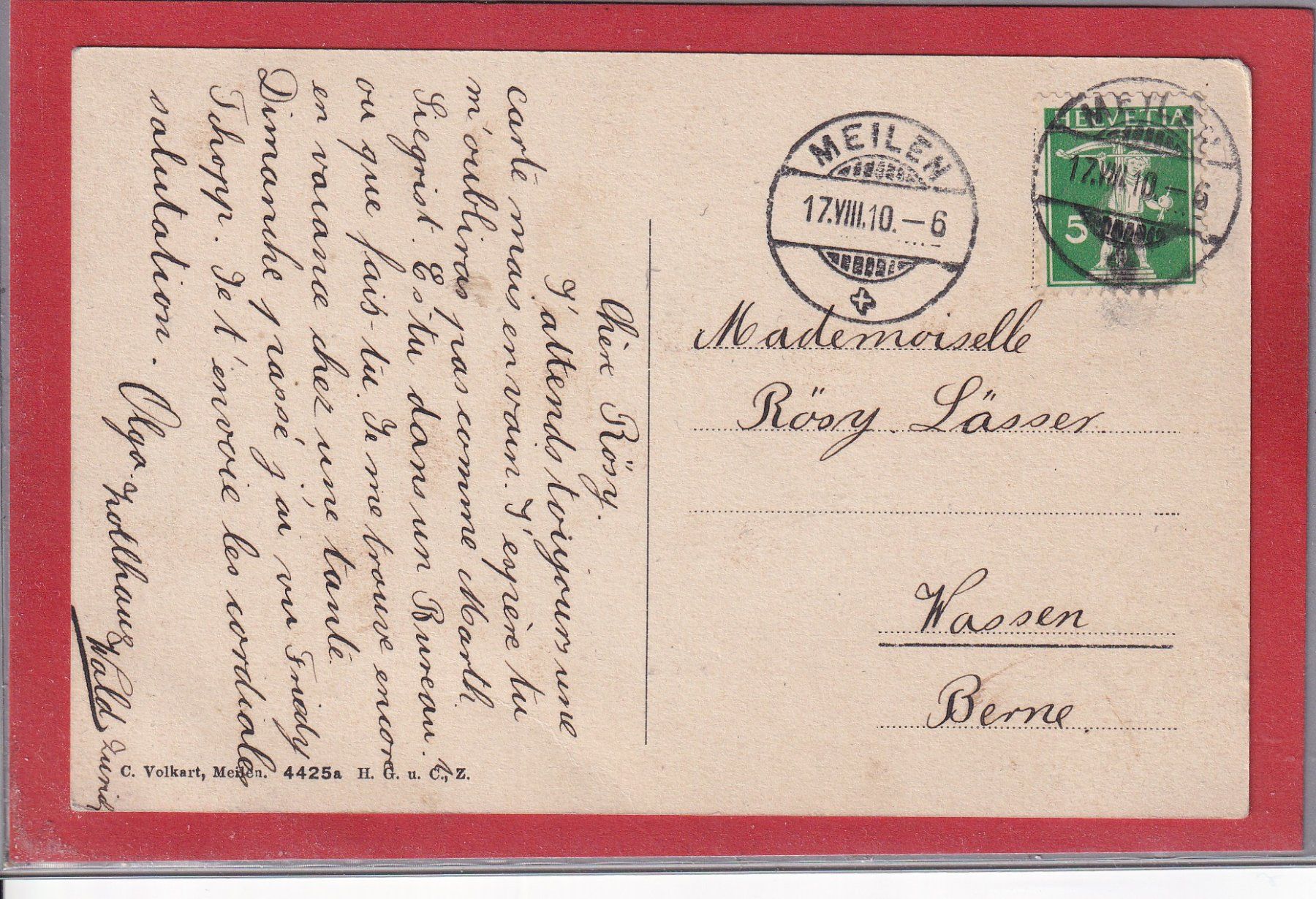 Cartoline postali: Meilen - 1910 – Usato da Orvin venduto da Pyaeschli 1