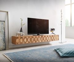 Lowboard FAVIO 200cm 3D-Optik Akazie Natur 4 Türen schwebend