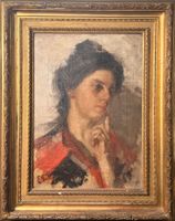 Dipinto antico, olio su tela Ritratto di donna, Emilio Gola