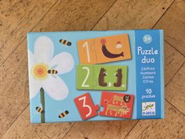 Puzzle Duo Djeco Chiffres/Animaux, 3+, idéal pour apprendre!