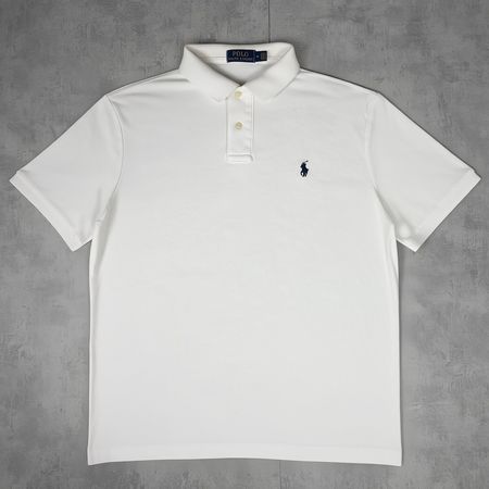 Polo Ralph Lauren Blanc logo brodé bleu marine - Taille M