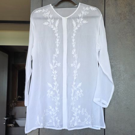🐸 CHIFFON BLUSE XS / S TRAUMHAFT SCHÖN BESTICKT MIT PERLEN