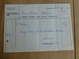 Lommiswil, Faktura der Restaurant Lamm, 8.Aug. 1951