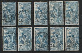 Gutes Lot 79 B, 10 Stk., UPU 1900 25.Rp blau , gestempelt