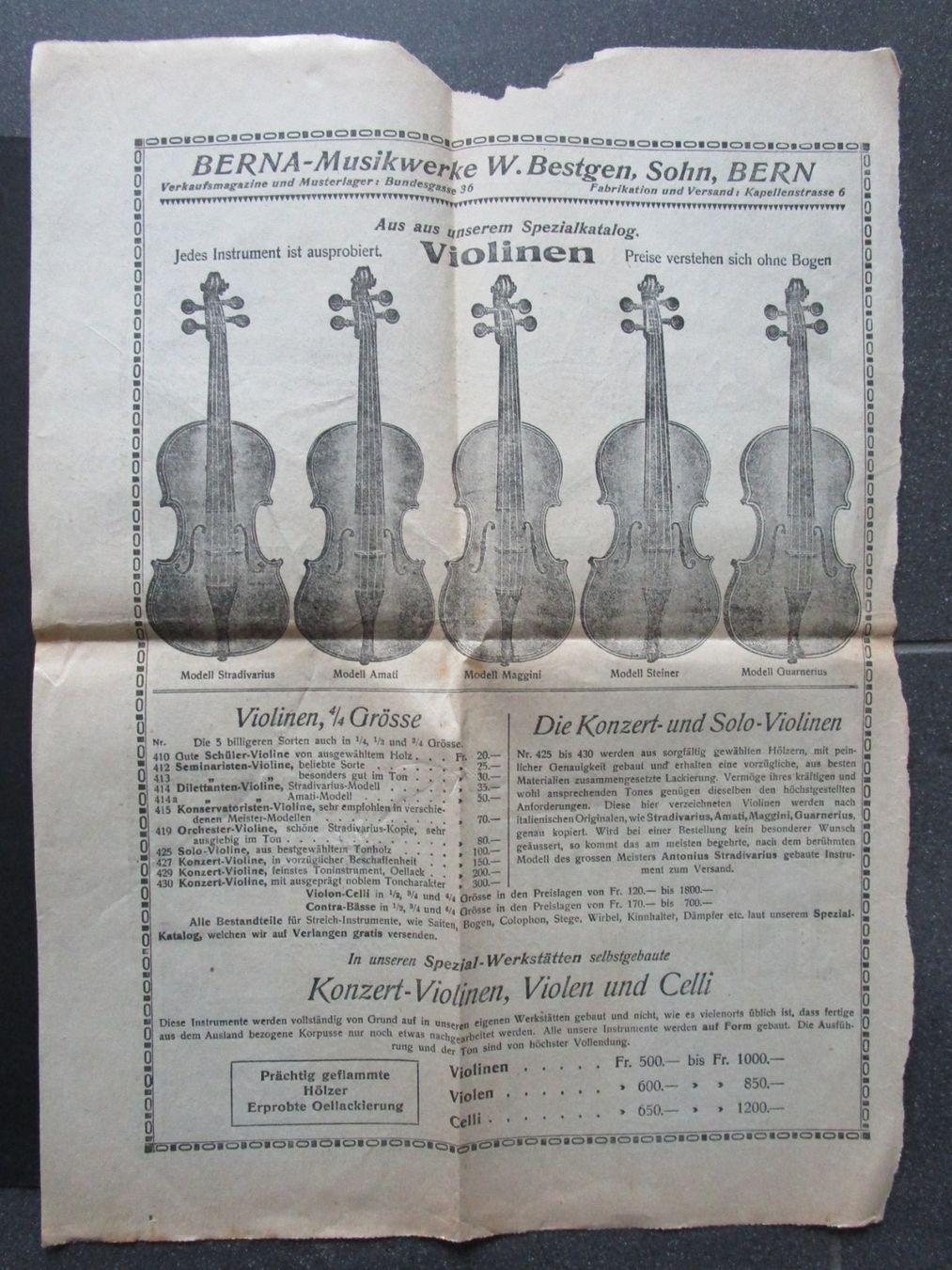 Documenti: 1924/26: div Dokumente MUSIKINSTRUMENTE – Usato da Rubigen venduto da Menthe 1