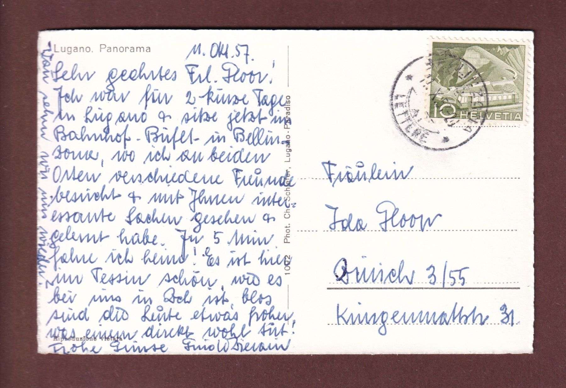Ansichtskarten: LUGANO - Panorama - 1957 – Gebraucht aus Pully von nicecards-shop 1
