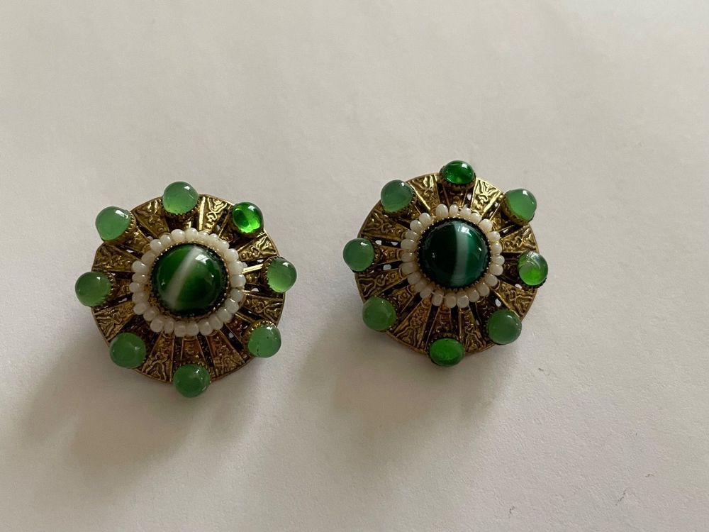 Boucles D'oreilles Anciennes Vintage - Fantaisie Perle Raisin - Vin Paris - France