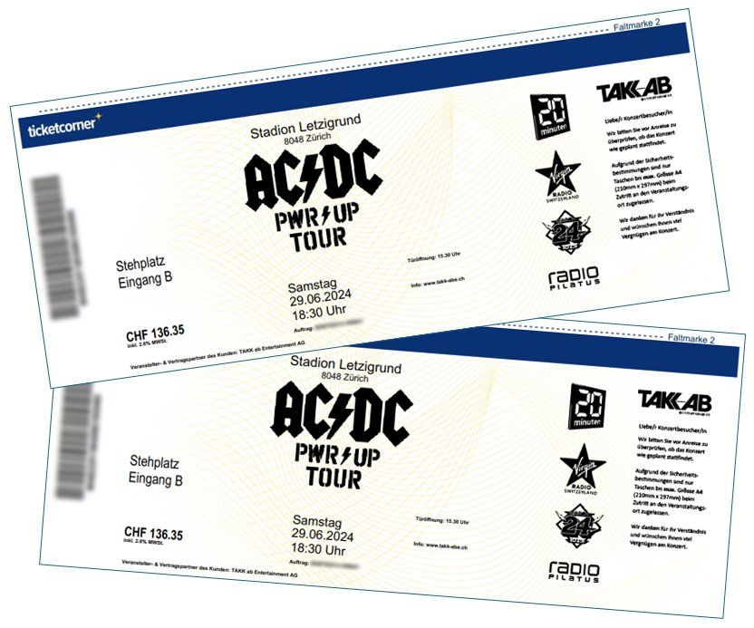 AC/DC Tickets Letzigrund, 2x Stehplatz (Neu (gemäss Beschreibung)) in ...