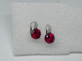 Orecchini in Argento 925 con Zircone Rosso Rubino e Punti Lu