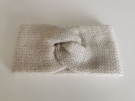 Stirnband gestrickt mit Glitzerfaden beige/Gold  