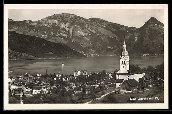 Cartoline postali: AK Buochs, Ortsansicht mit Rigi – Usato da Berlin venduto da bartko-reher