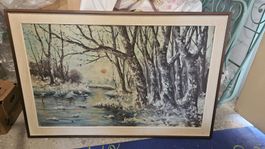 Grande quadro paesaggio invernale 90x135 cm