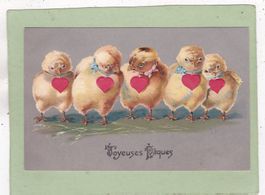 Kitsch Küken mit Herz Joyeuses Pâques Reliefkarte 1907