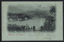 Mondschein-AK Lugano, Gesamtansicht am W