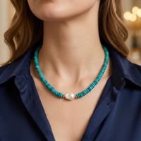 Türkis Halskette mit Barock Perle - Silber Vergoldet