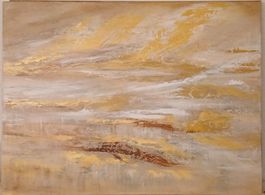 Abstraktes Gemälde, Landschaft in Goldtönen, Unikat 80x60 cm