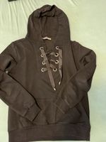 Schwarzer Kapuzenpullover Schnürung Gr. S-M Damen Hoodie Swe