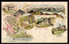 Lithographie Vitznau, Rigi-Staffel, Rigi-First, Rigi-Kulm