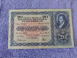 Banknote 20 Franken CH 1949 fast neu