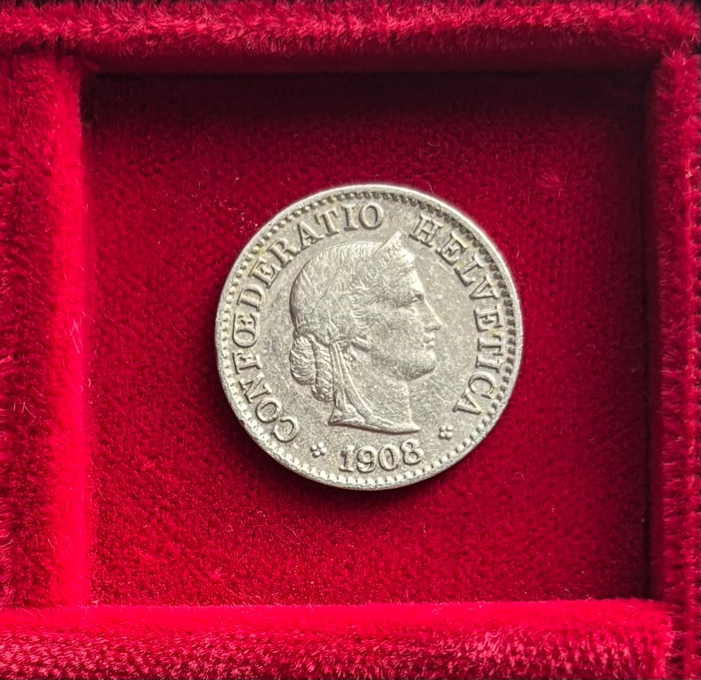 Alle Münzen: Schweiz 5 Rappen 1908  B in Münzrähmchen – Gebraucht aus Speicher von CH-Schatzkammer