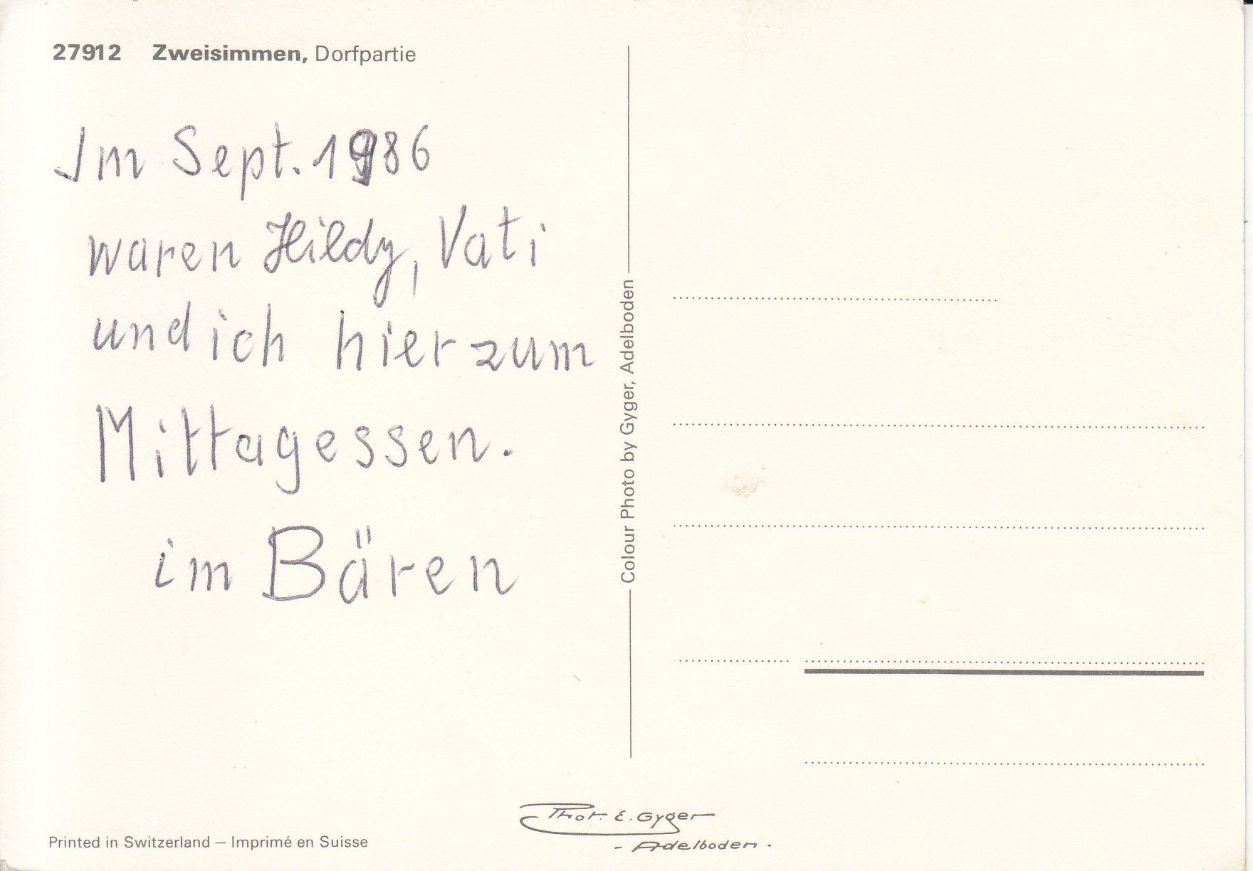 Ansichtskarten: Zweisimmen 1986 – Gebraucht aus Bürglen TG von StampGraf 1