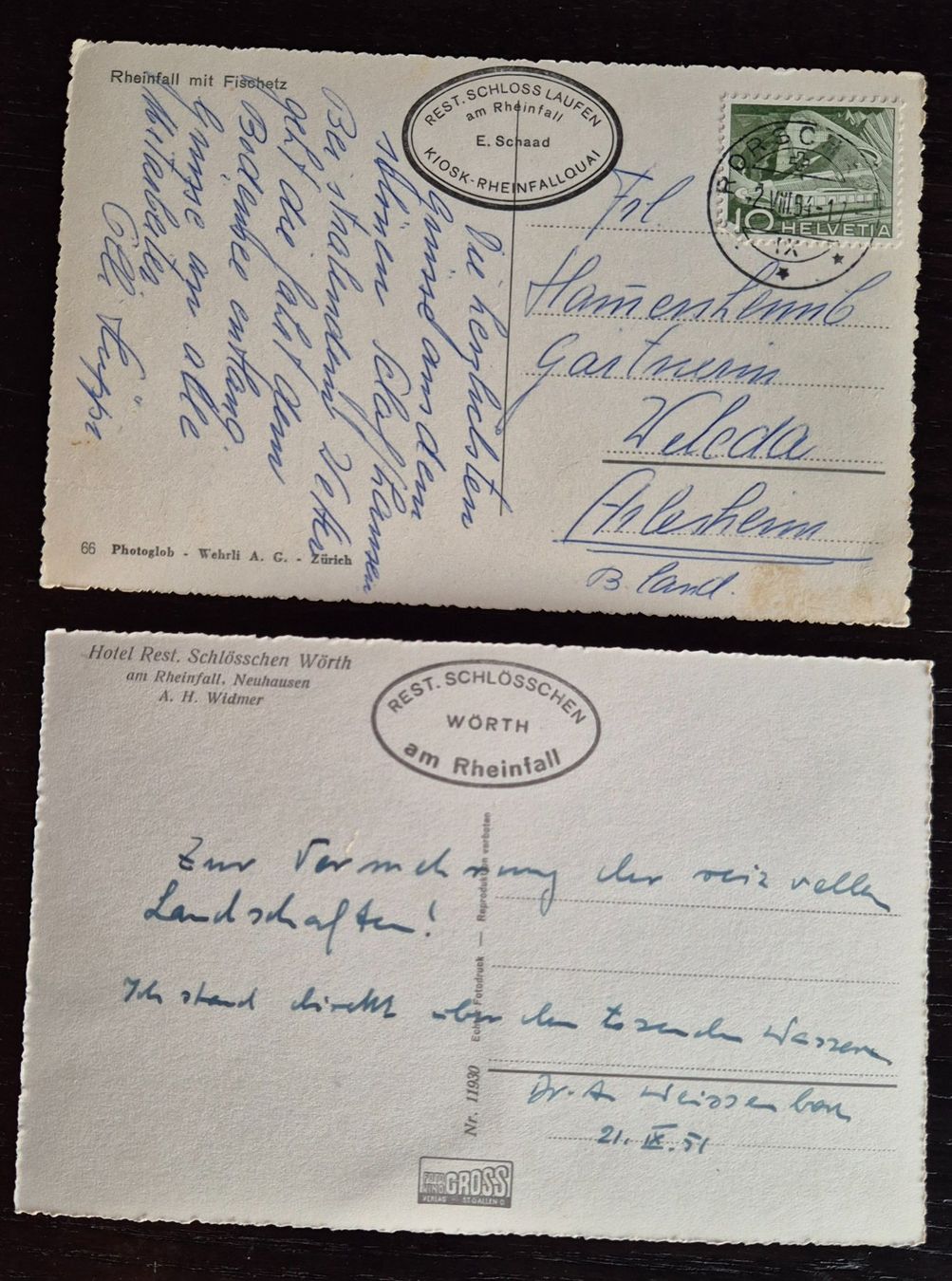 Cartoline postali: Postkarten Rheinfall 1951-54 – Usato da Buus venduto da papillon098 3
