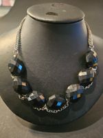 Collier Perles noires à facettes et chaîne double Argentée