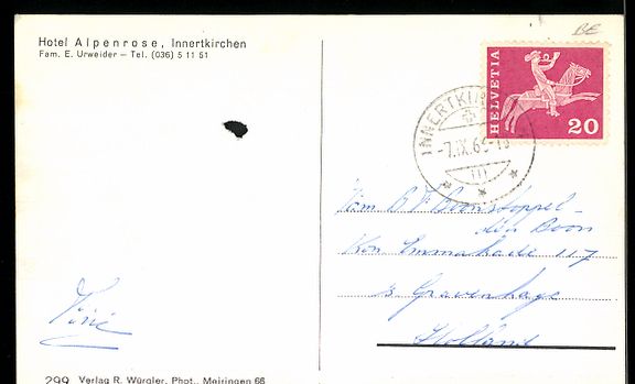 Cartoline postali: AK Innertkirchen, Hotel Alpenrose – Usato da Berlin venduto da bartko-reher 1