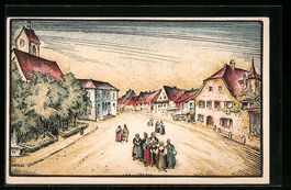 Riehen, Strassenpartie mit Kirche