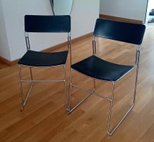 Italienische Design Stühle Metall Chrom schwarz Leder