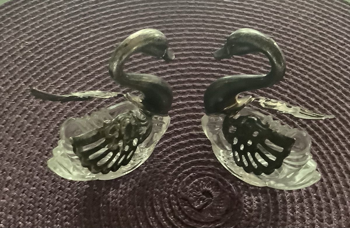 Figuren: 2 VINTAGE SCHWÄNE GLAS, METALL – Gebraucht aus Adlikon b.Regensdorf von Crystaldragon09 2