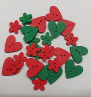 80 Stk Hölzknöpfe mix Herzen und Blumen, wooden buttons