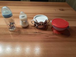 Baby Set: 2 Stk. Fläschli Neu, 2 Stk. Schüssel mit Deckel