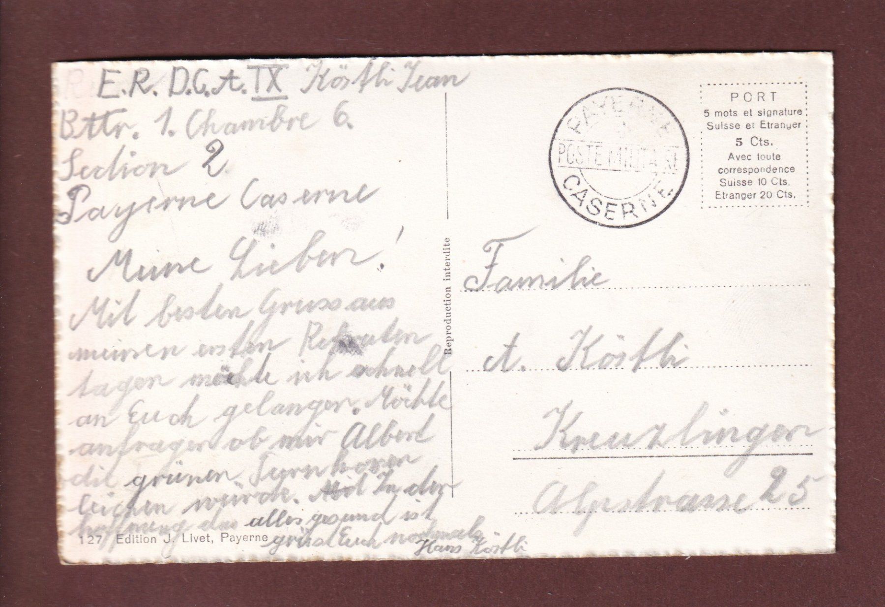 Cartoline postali: PAYERNE - La Caserne - Façade ouest - Feldpost – Usato da Pully venduto da nicecards 1