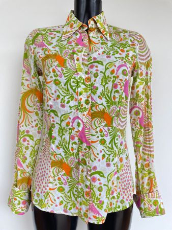 HUGO BOSS Bluse Hemdbluse weiss bunt Blumen Tiere Gr. 34