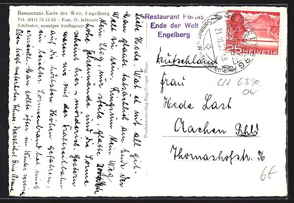 Cartoline postali: Engelberg, Restaurant Ende der Welt, Inh – Usato da Berlin venduto da bartko-reher 1