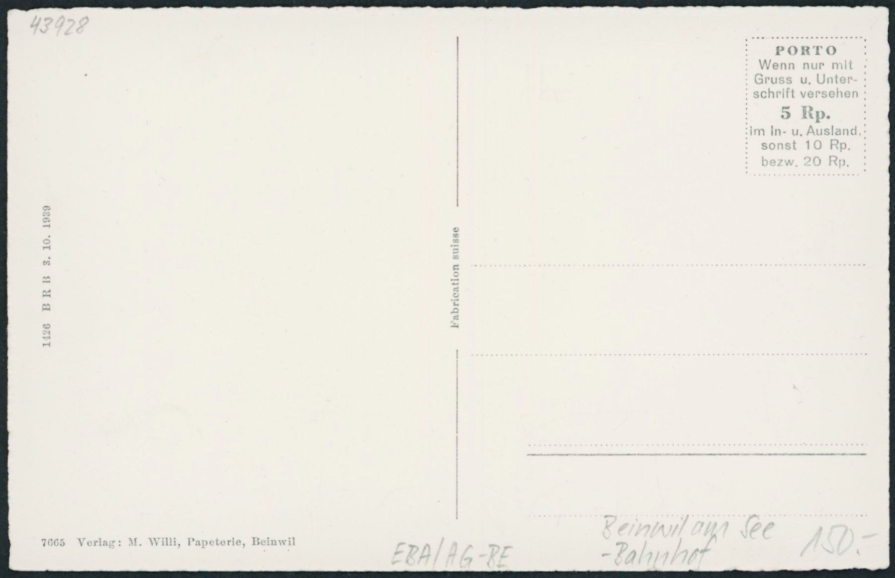 Cartoline postali: AG Beinwil am See - Bahnhof - Bahn – Nuovo (secondo la descrizione) da Schindellegi venduto da leecollect 1