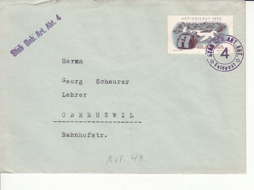 Tutti i francobolli: Artillerie Wi 47 auf Brief – Usato da Bürglen TG venduto da StampGraf